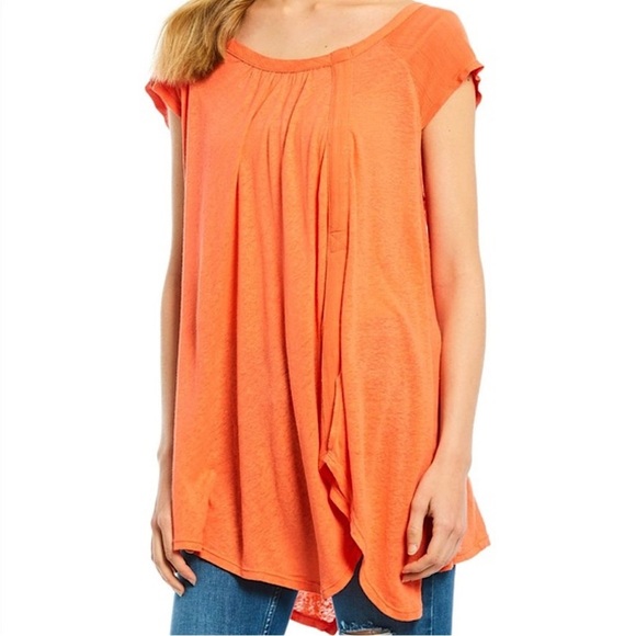 NWT Free People Keep It Casual Top S Coral Coast Oversized Linen Blend Tee Boho - Picture 1 of 11